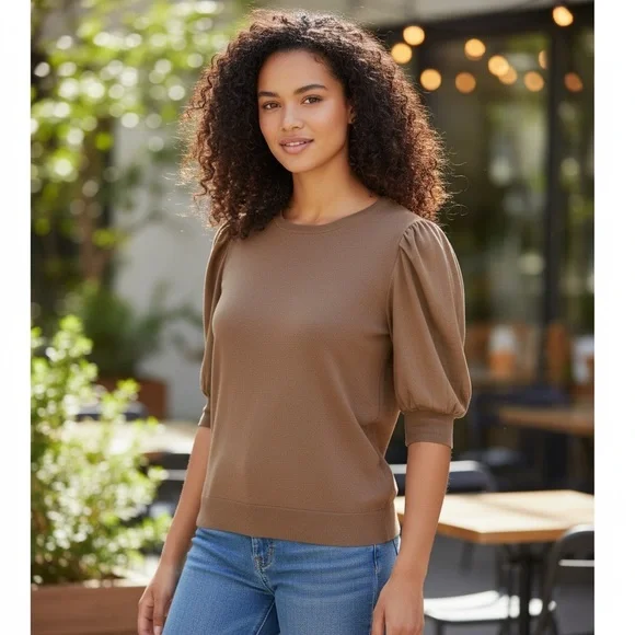 Adriana Papell knit sweater blouse with satiny sleeves with buttons, size L - Picture 6 of 6